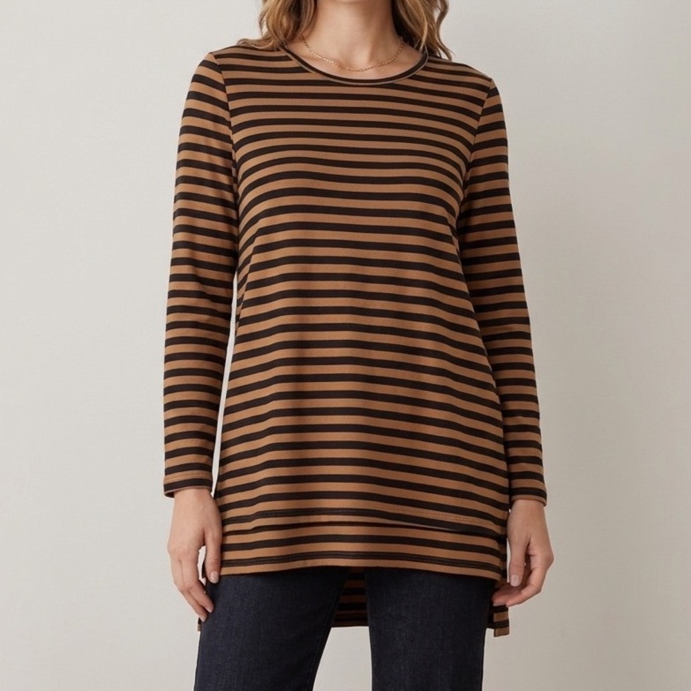 Iridium Oversized Striped Long Sleeve Super Soft Cotton Tunic Top Sz L Lagenlook